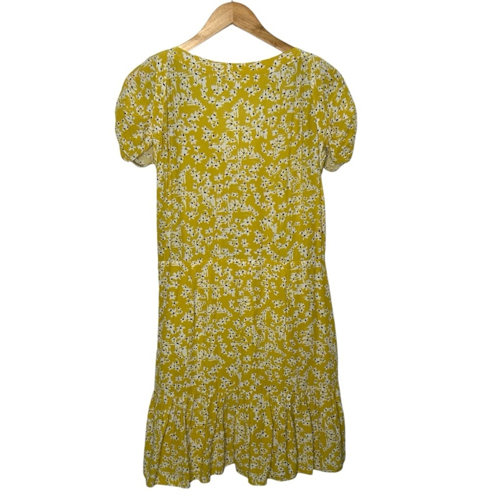 WISH Golden Bloom Floral Crepe V-Neck Short Sleeve Ruffle Hem Dress Size Medium - Picture 10 of 11